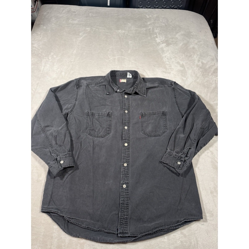 Vintage Levis Red Tab Button Up Shirt Size XL Black Distressed Cotton
